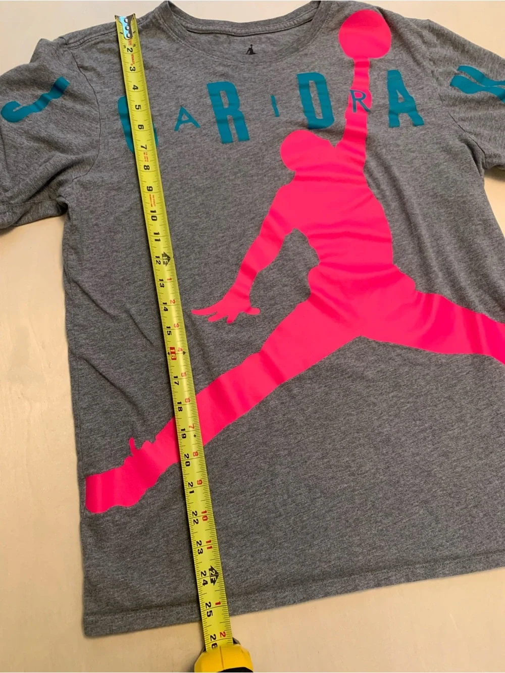 Jordan Men’s Gray Tee with Hot Pink Jumpman Graphic, Size Medium